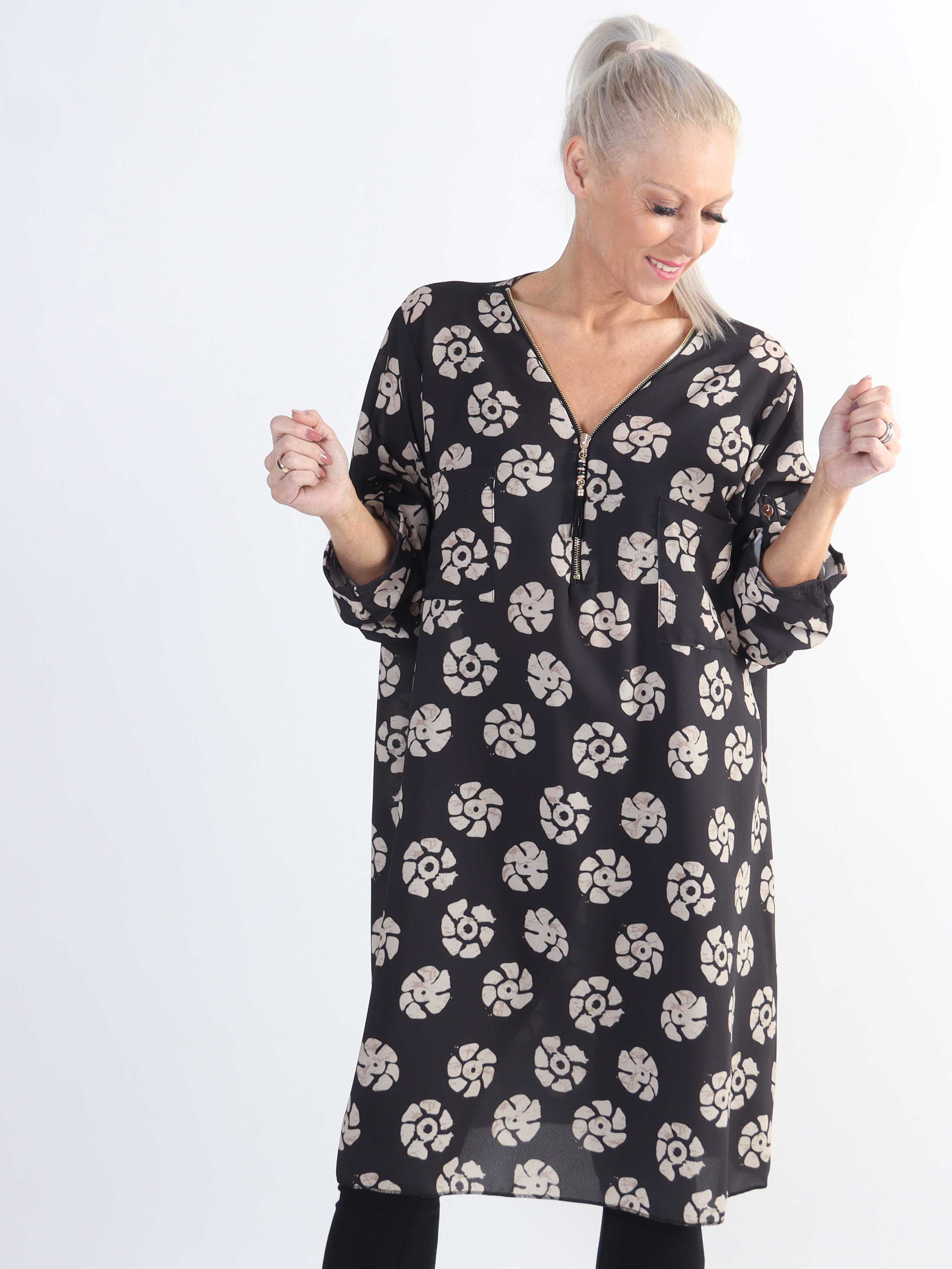 Claudia Print Dress - Plus size tunikakjole med print og lynlås
